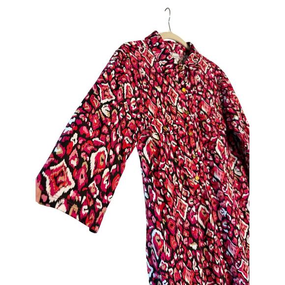 Jude Connally Pink Black White Red Pattern 3/4 Sleeve Knit Collared Sz Medium - Picture 2 of 7